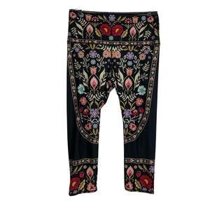 Black Floral Leggings with Multicolor Folk Print